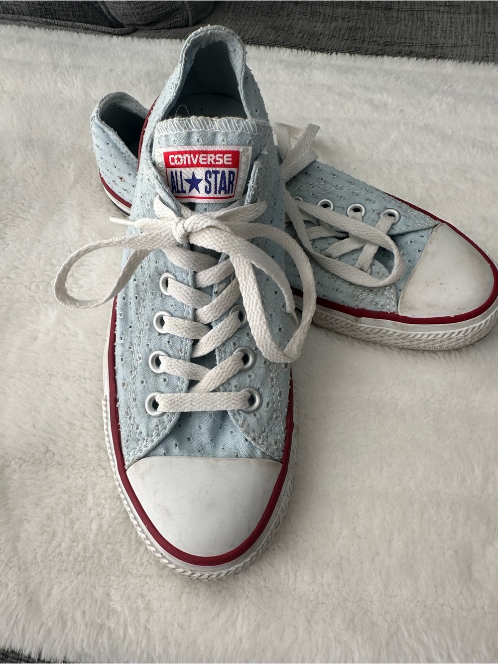 Converse Light Blue Canvas Low-Top Sneakers with Red Trim